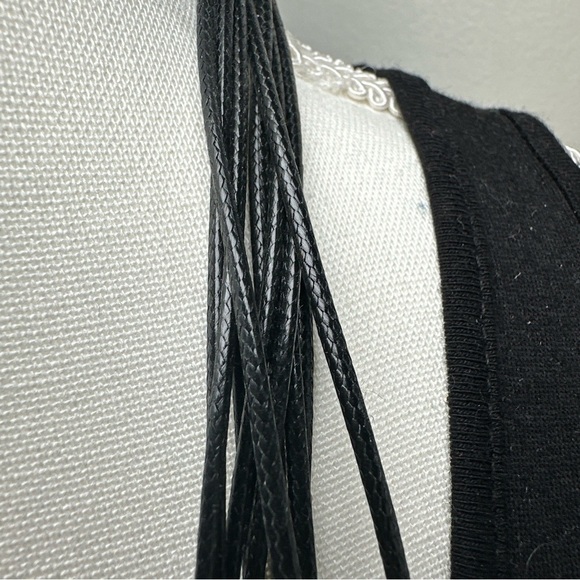 Necklace Round Shells Mother Of Pearl Multi Strand Bib Style Black Cord 5352 R - Picture 3 of 11